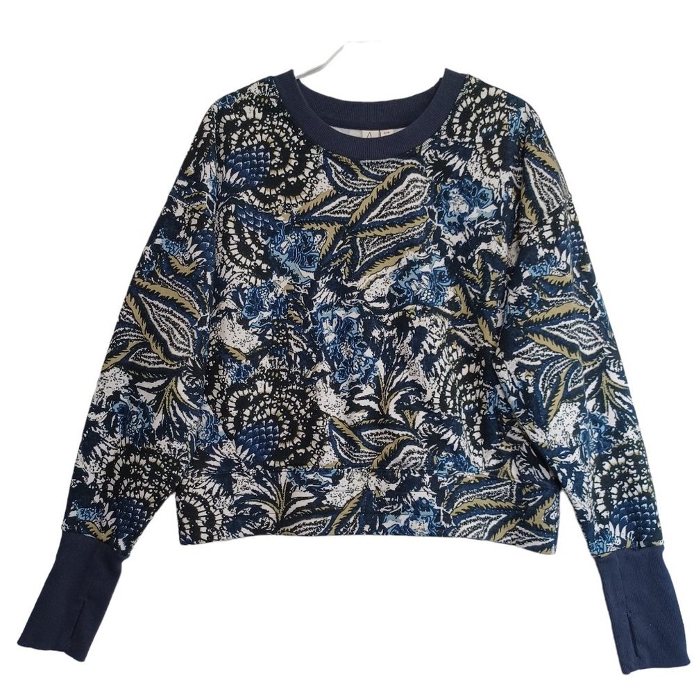 Joie‎ Womens Navy Blue Paisley Floral Cotton French Terry Sweatshirt Thumbhole S